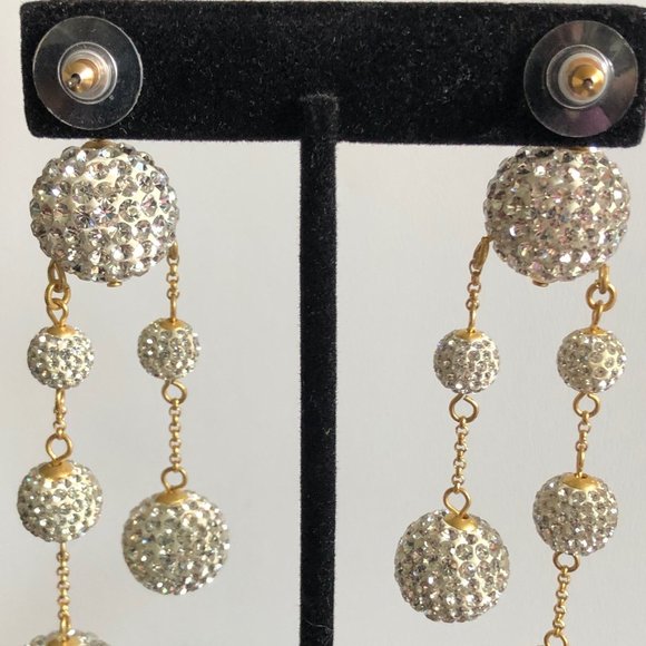 KATE SPADE Razzle Dazzle Gold Asymmetric Pave Crystal Ball Drop Earrings - Picture 4 of 5